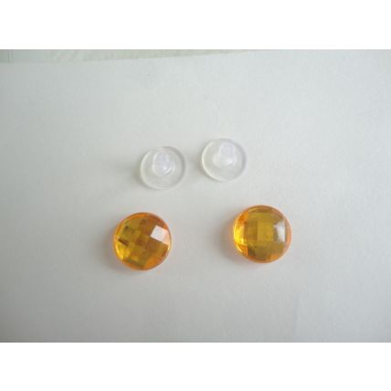 Handmade, 12mm Yellow/Gold Faceted Acrylic Cabochon, Stud Earrings