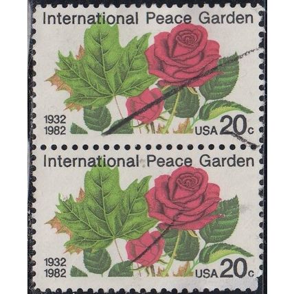 USA, 1982 20c International Peace Garden, SG 1991 (Scott #2014), used pair.