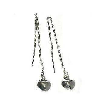 Sterling Silver Puffed Heart Dangle Ear Threads