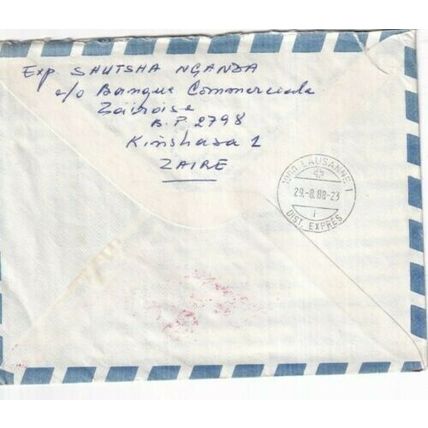 Zaire 1988 Kinshasa to Lausanne Express Airmail cover written VGC
