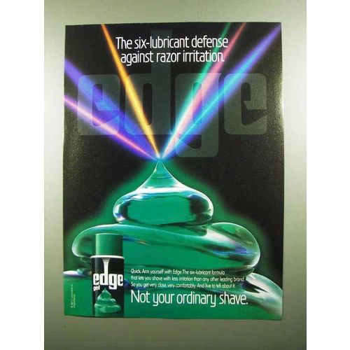 1989 Edge Shaving Gel Ad - Six-Lubricant Defense