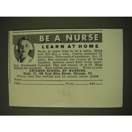 1936 Chicago School of Nursing Ad - Be a Nurse Learn at home