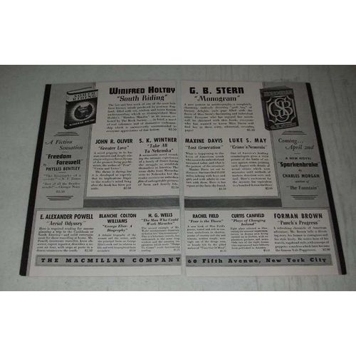 1936 the macmillan Company Ad - Winifred Holtby South Riding G.B. Stern monogram