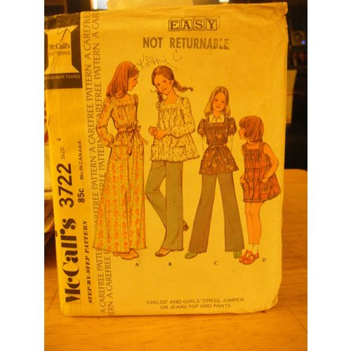 McCall's 3722 Girl's Dress, Jumper or Top & Pants Pattern - Size 4 Chest 23