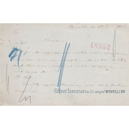 Belgium 1893 Credit Lyonnais Bruxelles Legislatifj to Berlin 10c Postal card VGC