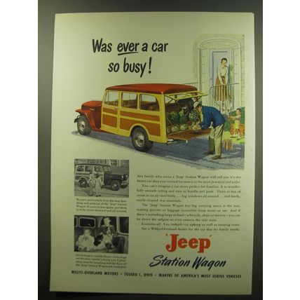 1949 Jeep Station Wagon Ad - Was ever a car so busy!