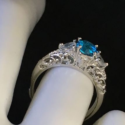 Ring Aqua Colored Crystal White Gold Plate #253 USA Seller