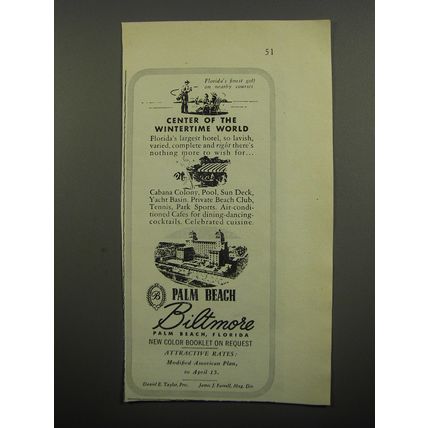 1951 Palm Beach Biltmore Hotel Ad - Center of the wintertime world