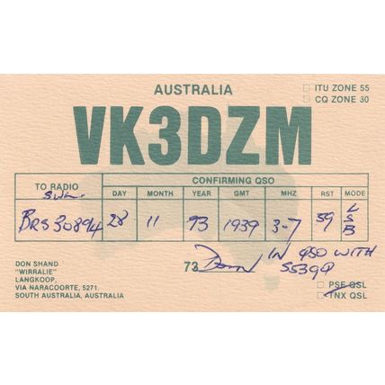Langkoop Naracoorte Australia QSL Amateur Radio Map Contact Vintage Card