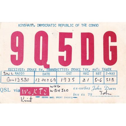Kinshash The Congo Africa 1960s Amateur Radio QSL Card