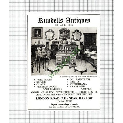 Rundells Antiques Harlow Essex Small Advert - 1972 Cutting