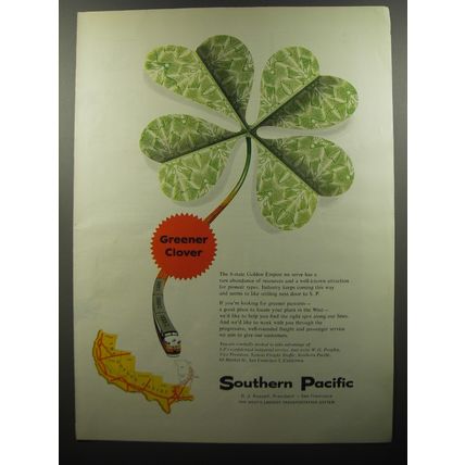 1956 Southern Pacific Railroad Ad - Greener Clover