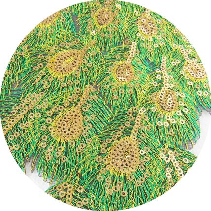 Very Large Peacock Sequin Iron On Badge Motif Green & Gold 45 x 24 cm P002