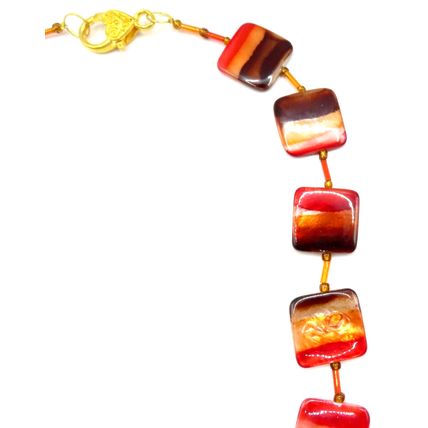 Orange, Red & Brown Shell Necklace & Drop Earring Set Handmade Gift Christmas