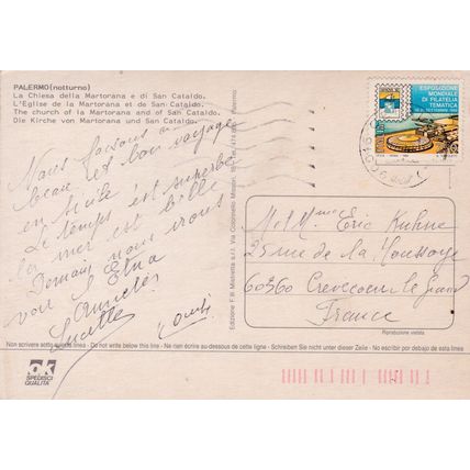Palermo Chiesa Martorana e San Cataldo Italy Postcard posted marks on face