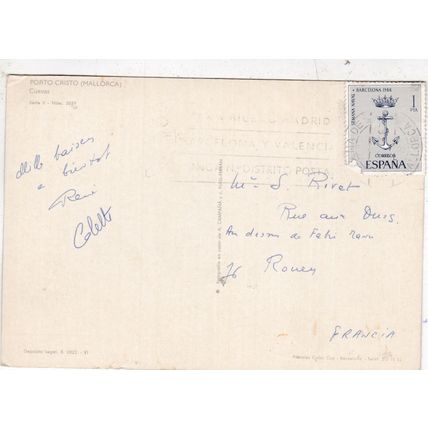 Mallorca Porto Cristo Cuevas Spain Postcard posted 1966 creased