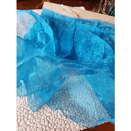 Sheer Sky Blue Organza Ruffle with Silver Sparkle - 6" x 3 yards