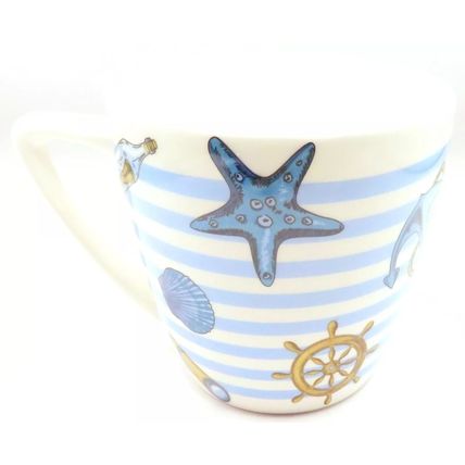 Beach Theme Mug Fine China Blue & White Stripes 9 CM Tableware Ceramic Gift