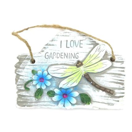 I Love Gardening Hanging Wall Plaque 18 CM with Dragonfly Concrete Home Decor