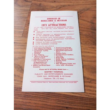 1972/73 Morecambe vs Goole Town - Northern Premier League Cup * FREE P&P *