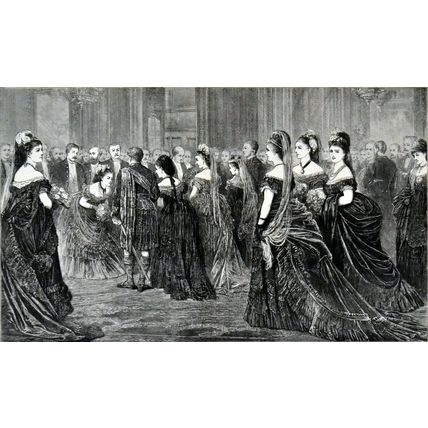 BEING PRESENTED - BUCKINGHAM PALACE 1872 VICTORIAN ENGRAVING