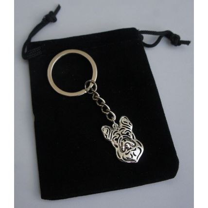 FRENCH BULLDOG METAL KEY RING IN VELVET GIFT BAG FRENCHIE KEY CHAIN