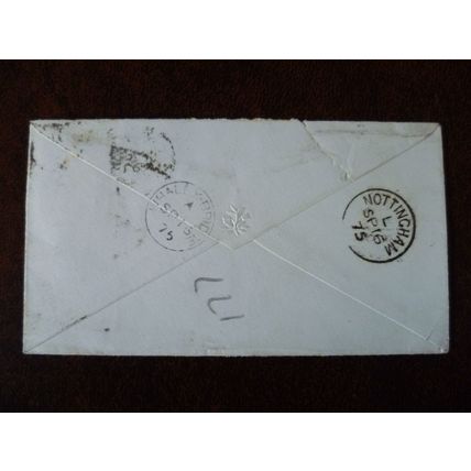 1875 GB QV 1d Red stamp 177 KS cover Manchester Whaley Bridge Nottingham Towle