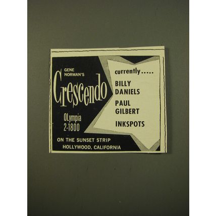 1961 Gene Norman's Crescendo Advertisement - Billy Daniels Paul Gilbert Inkspots