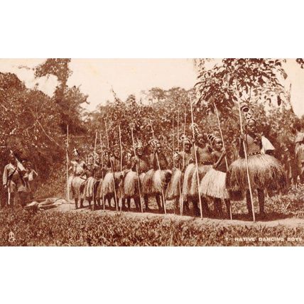 Native Dancing Boys & Spears Sierra Leone Africa Old Tucks Postcard