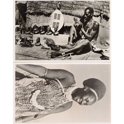 Native Sculptor African Wood Carving Crafts 2x Old Postcard s