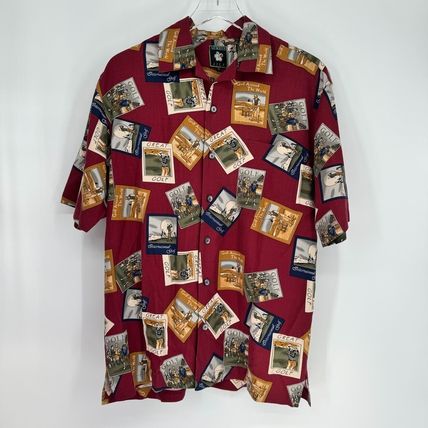 Aureus Golf Print Shirt Men’s Small Silk Cotton Blend Hawaiian Theme Button-Up