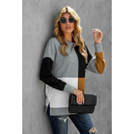 Color Block Round Neck Long Sleeves Pullover Sweatshirt