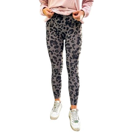 Gray Classic Leopard Print Active Leggings