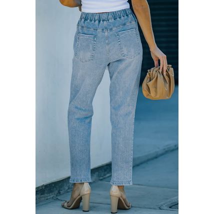 Sky Blue Gather Round Distressed Pocketed Denim Jogger