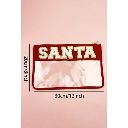 Red SANTA Contrast Trim Clear Makeup Bag
