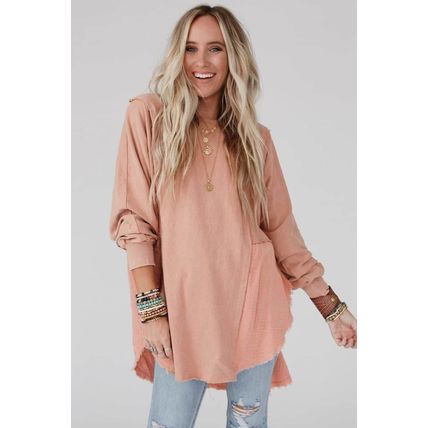 Crinkle Splicing Raw Hem High Low Oversized Blouse