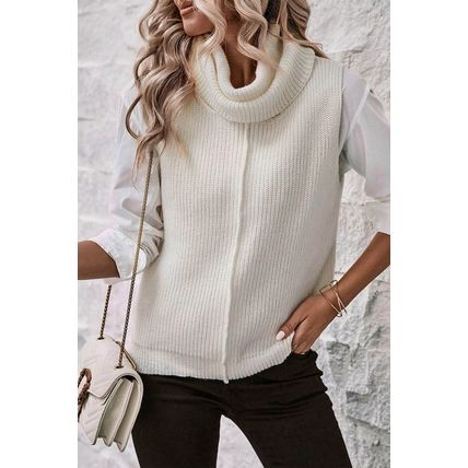 White Central Seam Cowl Neck Sweater Vest