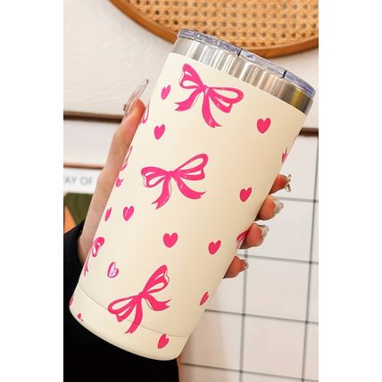 Rose Red Bows Hearts Printed Insulated Stainless Steel Cup