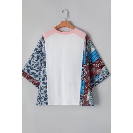 Multicolour Asymmetric Printed Patchwork Sleeve Peace Desert Graphic Top