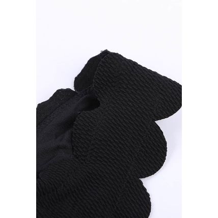 Black Solid Scalloped One-Shoulder Bikini