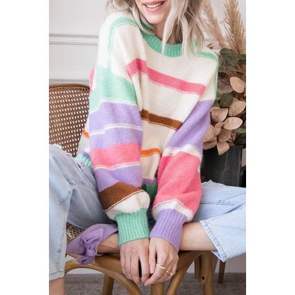 Multicolor Striped Colorblock Drop Shoulder Sweater