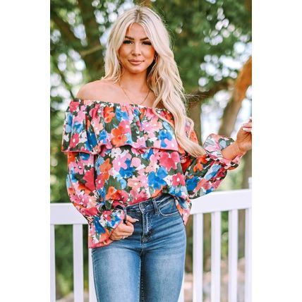 Floral Print Ruffled Off Shoulder Blouse