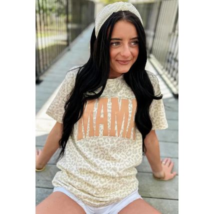 Yellow MAMA Letter Graphic Leopard Loose Tee