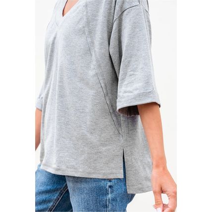 High Raglan Half Sleeve V Neck Oversized T Shirt