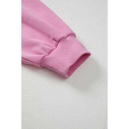 Bright Pink Lace Patched Raglan Sleeve Loose Fit Sweatshirt