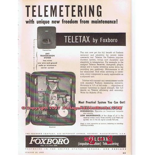 FOXBORO COMPANY 1955 oil gas teletax telemetering industry vintage ad