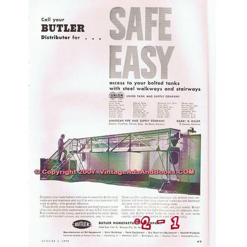 BUTLER MFG COMPANY 1955 steel walkways tank oil vintage ad