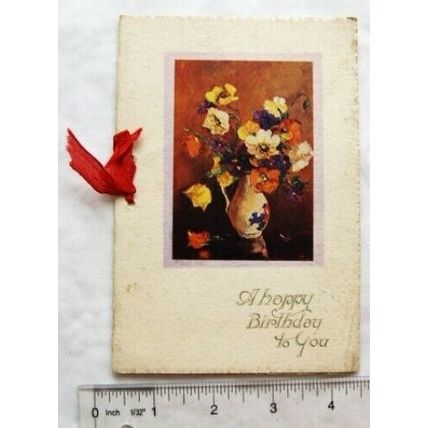 Vintage: Birthday card - vase of flowers in picture frame