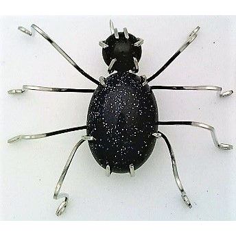 Blue Gold Stone Spider Stainless Steel Wire Wrap Brooch 2