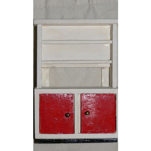 Great 1:16th Doll Dollshouse Dol Toi Kitchen Unit White & Red Opening Doors